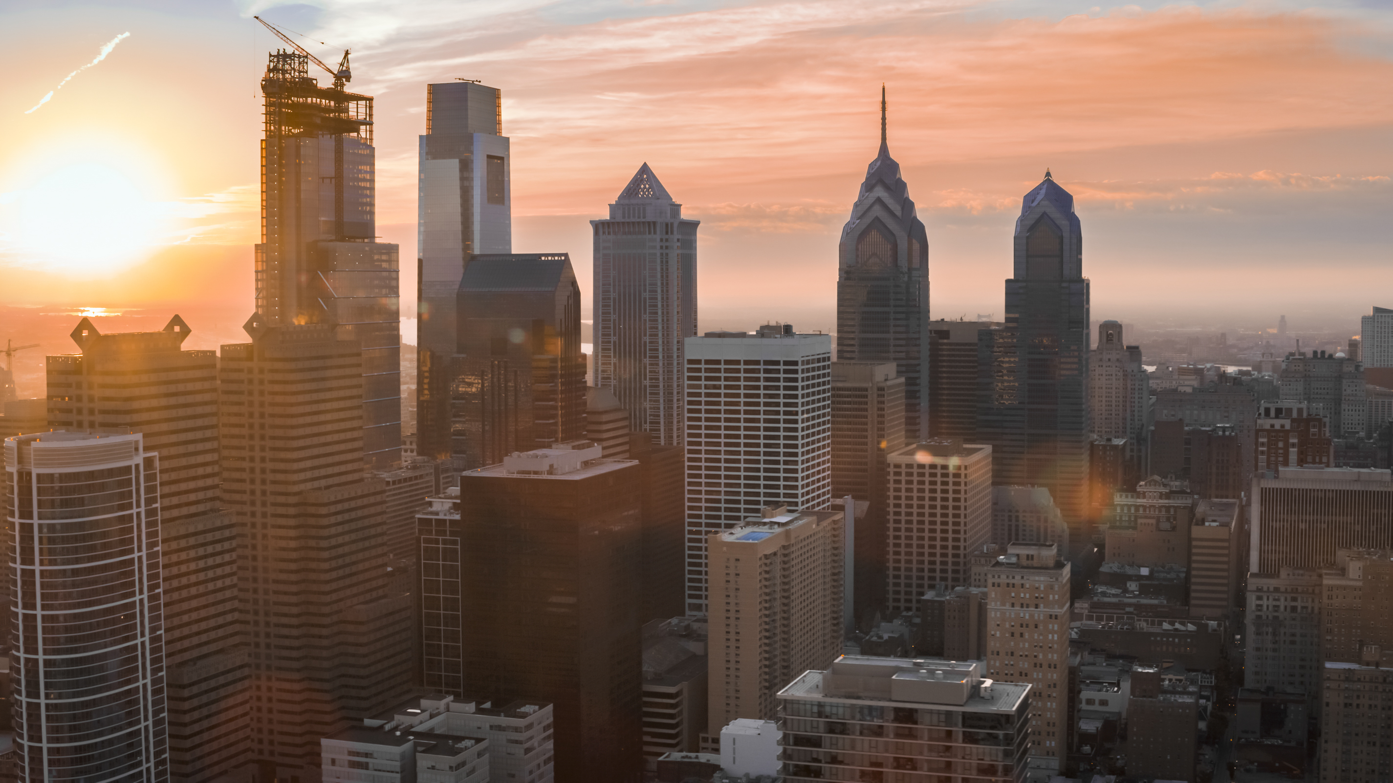 An image of the Philadelphia city skyline at sunset.