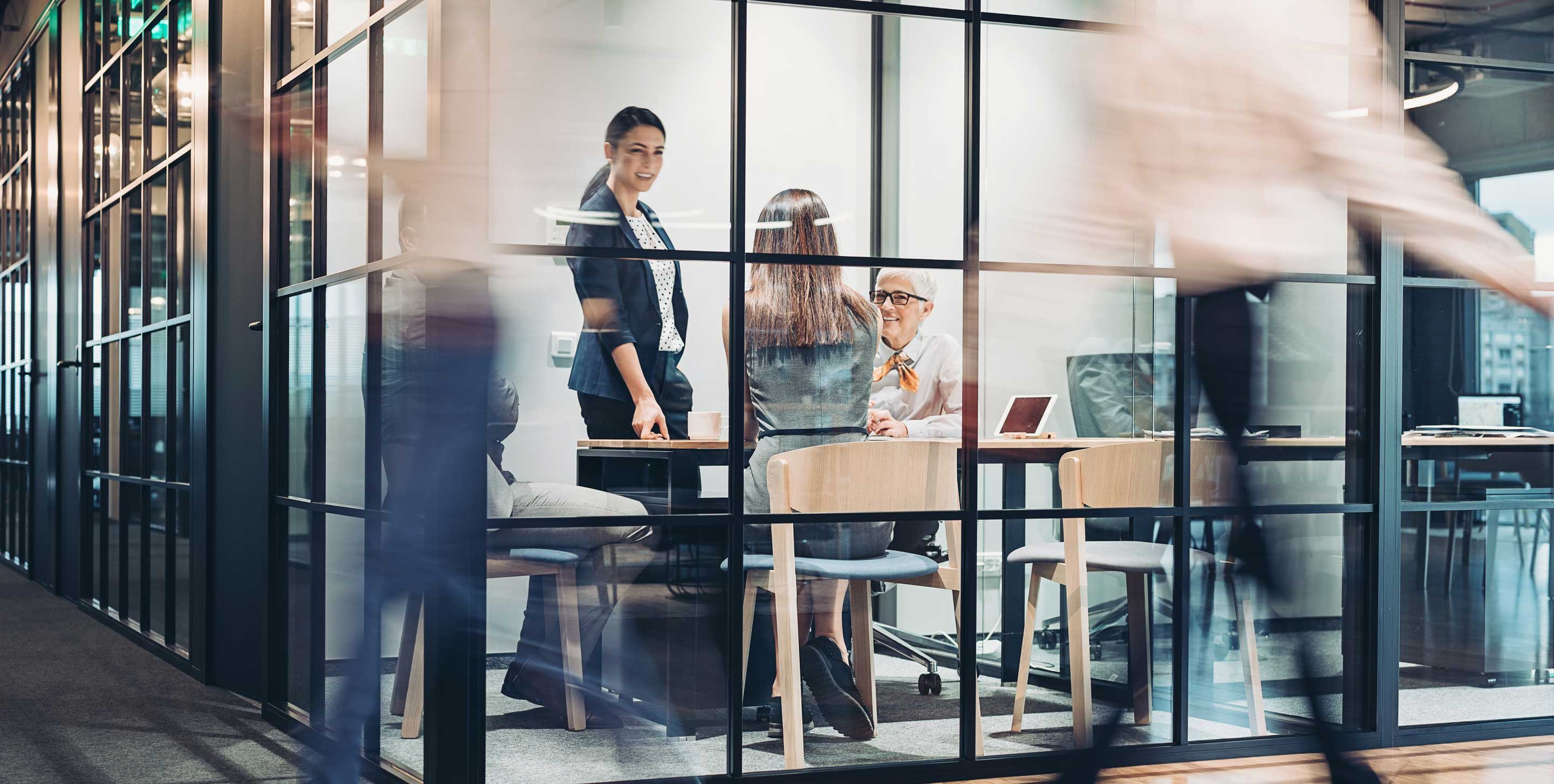 Inside view of an office building with blurred motion