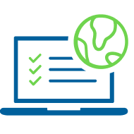 Laptop with a globe and approved list icon