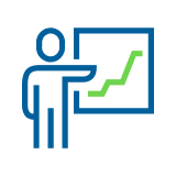 Person pointing to an upward chart icon