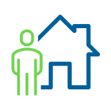 Person standing in front of a house icon
