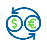 A US dollar sign and Euro in rotating circles icon