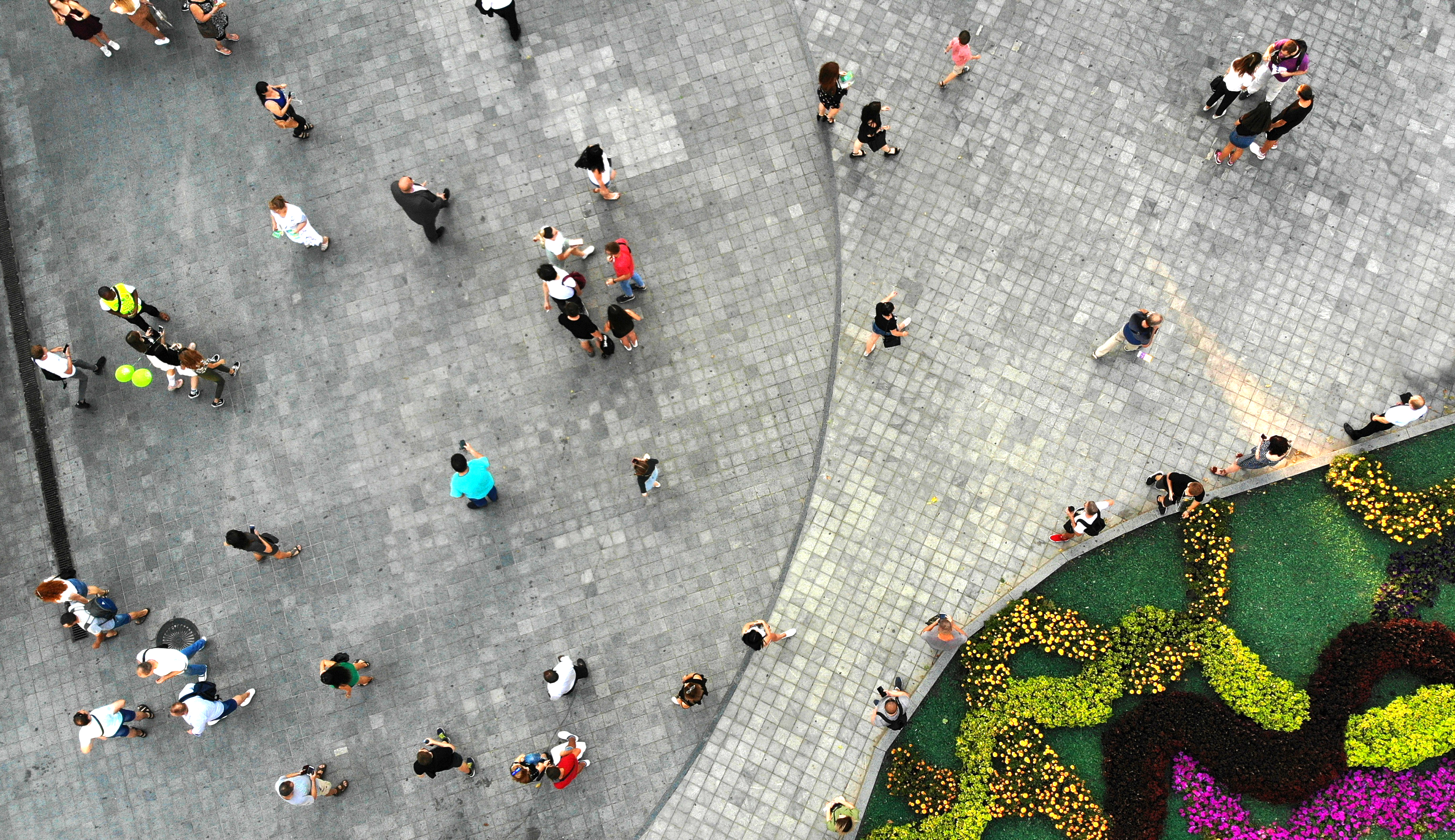 Ariel view of people in a park