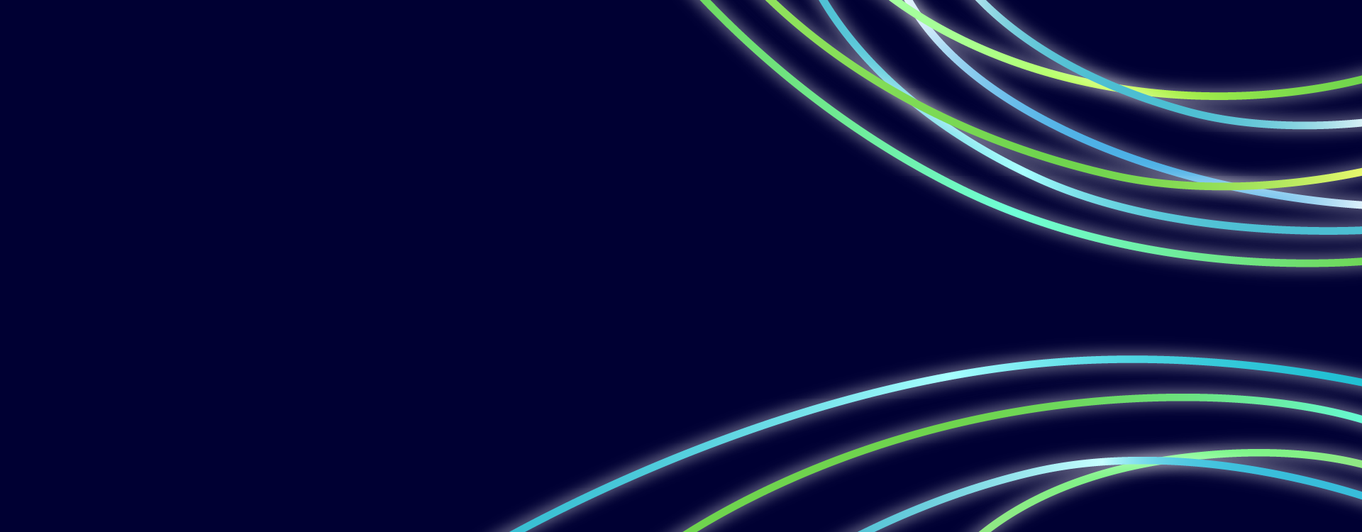 A dark blue background with concentric circles of light teals, greens, and whites looping around the top- and bottom-right side.