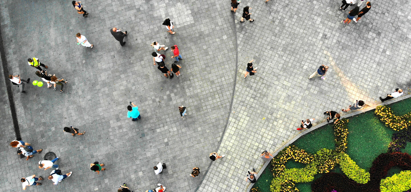 Ariel view of people in a park