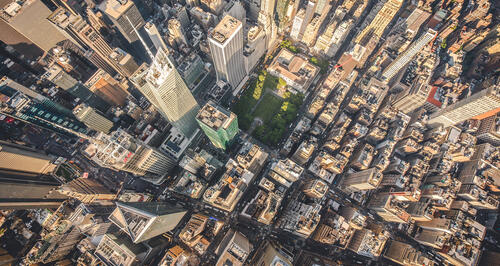 An aerial view of New York City in the United States.