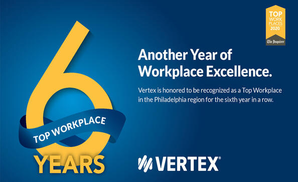 Vertex recognized as top workplace in Philadelphia region for 6th year in row.