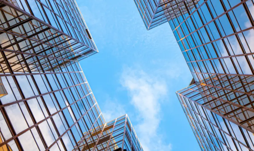 High rise buildings and sky seen from below