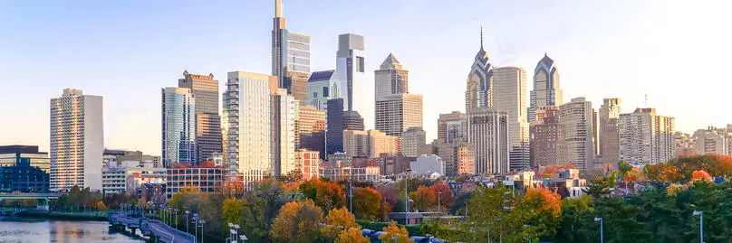 The skyline of Philadelphia, PA.